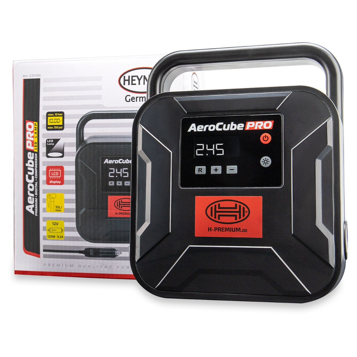 Heyner Areocube Pro Digital Air Compressor 10 Bar 150 Psi Black